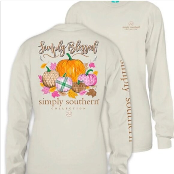 🆕 Simply Southern Cream "Simply Blessed" Fall Pumpkin Long Sleeve Tee, Large, N - Picture 11 of 12